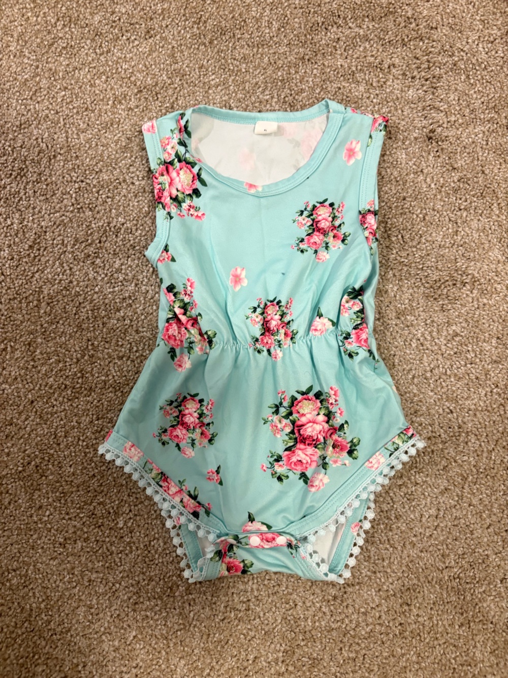SHEIN Baby Girls Swimsuit Size 80 Mint Floral One Piece Lace Trim 12M